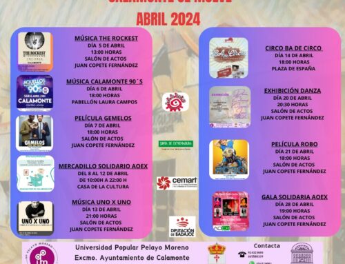 Programación de actividades: CALAMONTE SE MUEVE Programación del mes de abril de 2024